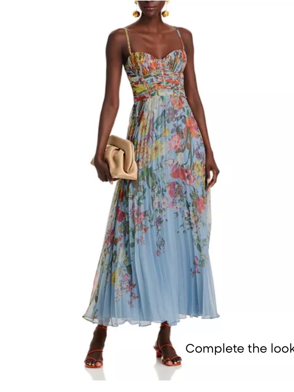 Aqua | Pleated Floral Maxi Dress in Blue Multi